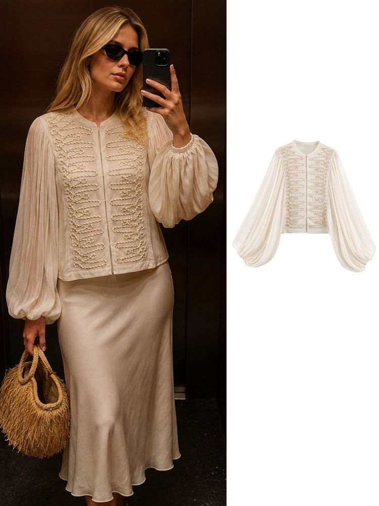 Crop Cardigan Vintage - HH Kadın İlkbahar Yaz Şifon Kırpılmış