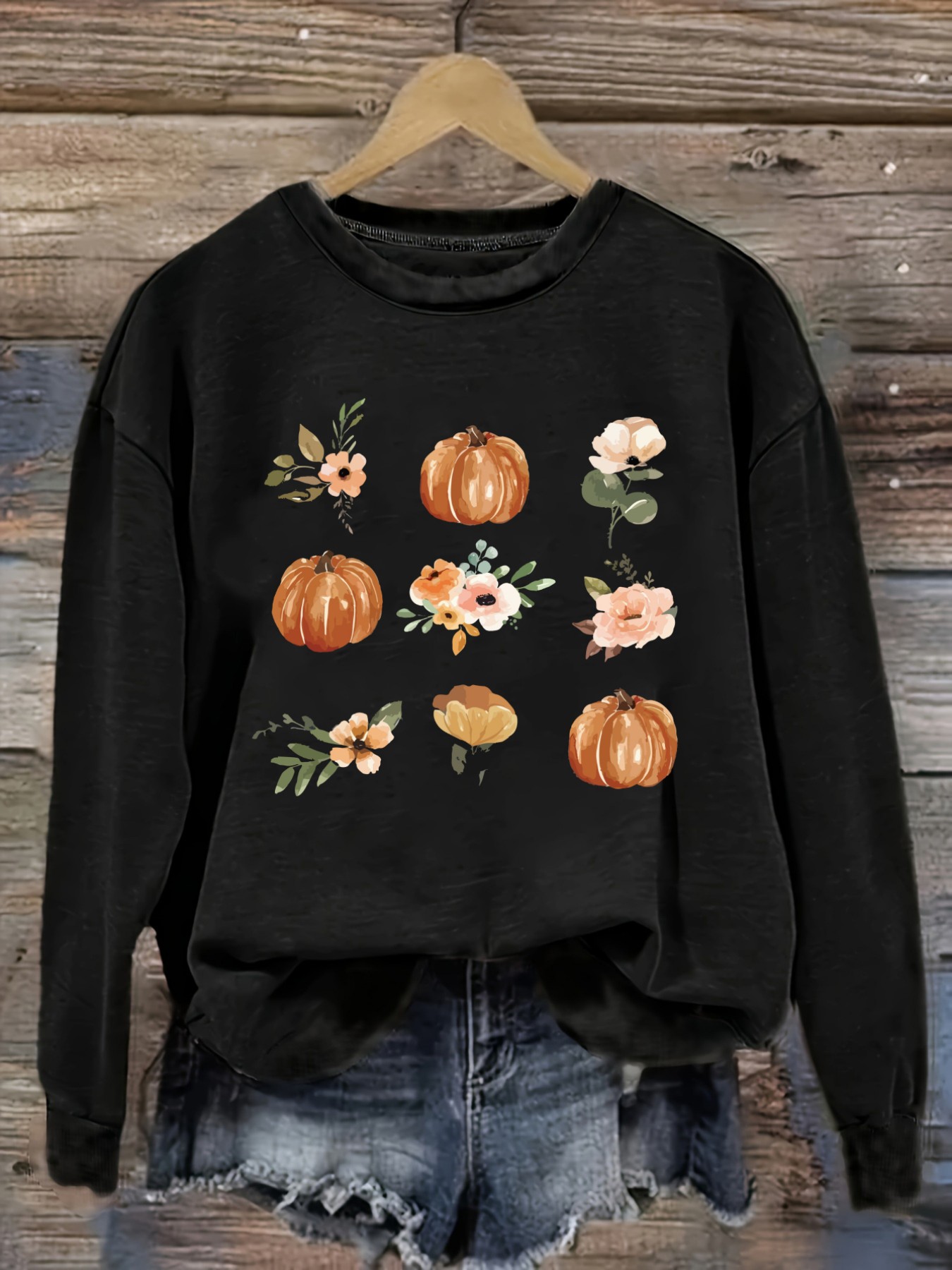 Printed Floral Shirt - Kadın Günlük Uzun Kollu Bisiklet Yaka