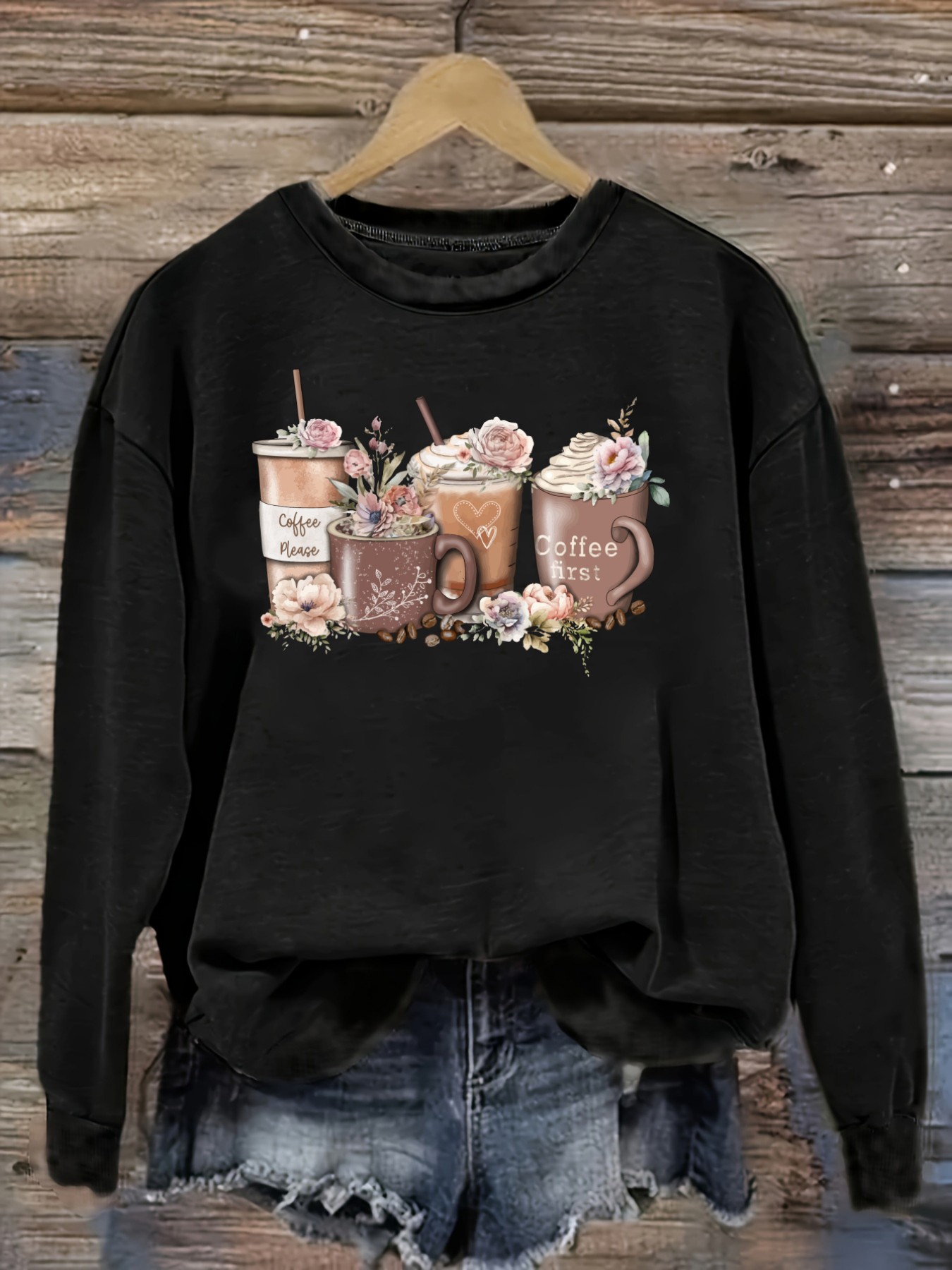 Printed Floral Shirt - Kadın Günlük Uzun Kollu Bisiklet Yaka