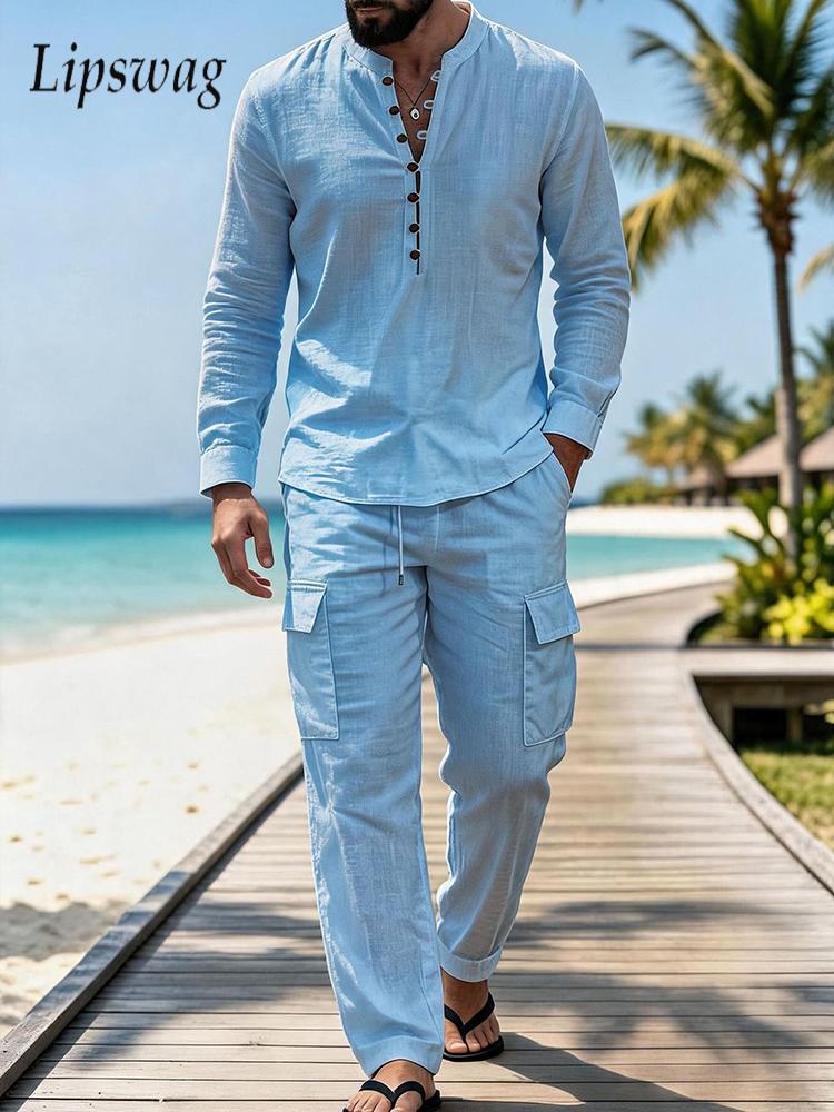 Vintage Fashion Outfits Men - Şık Düz Renk İki Parçalı Takım