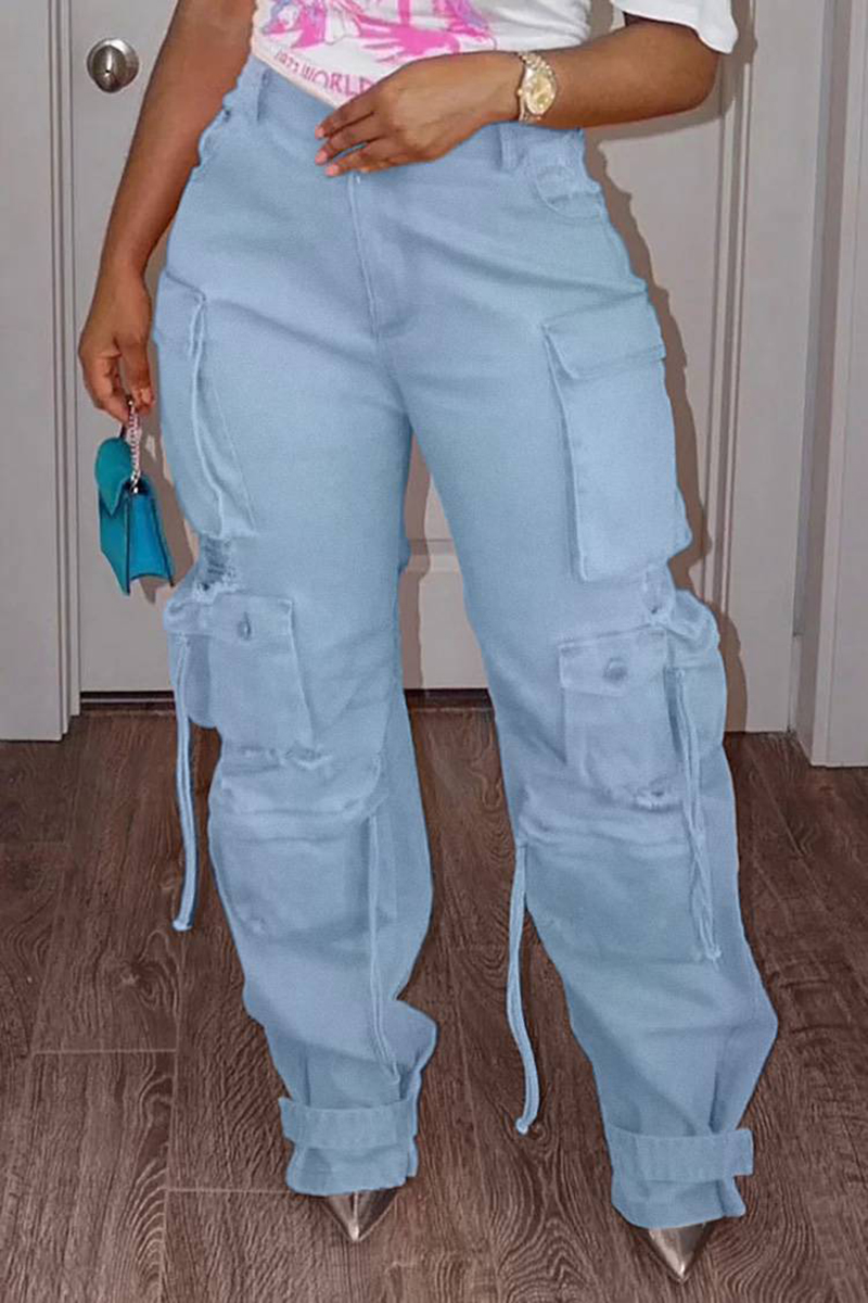 Vintage Fashion Jeans - Artı boyutu kargo Denim kot cepler