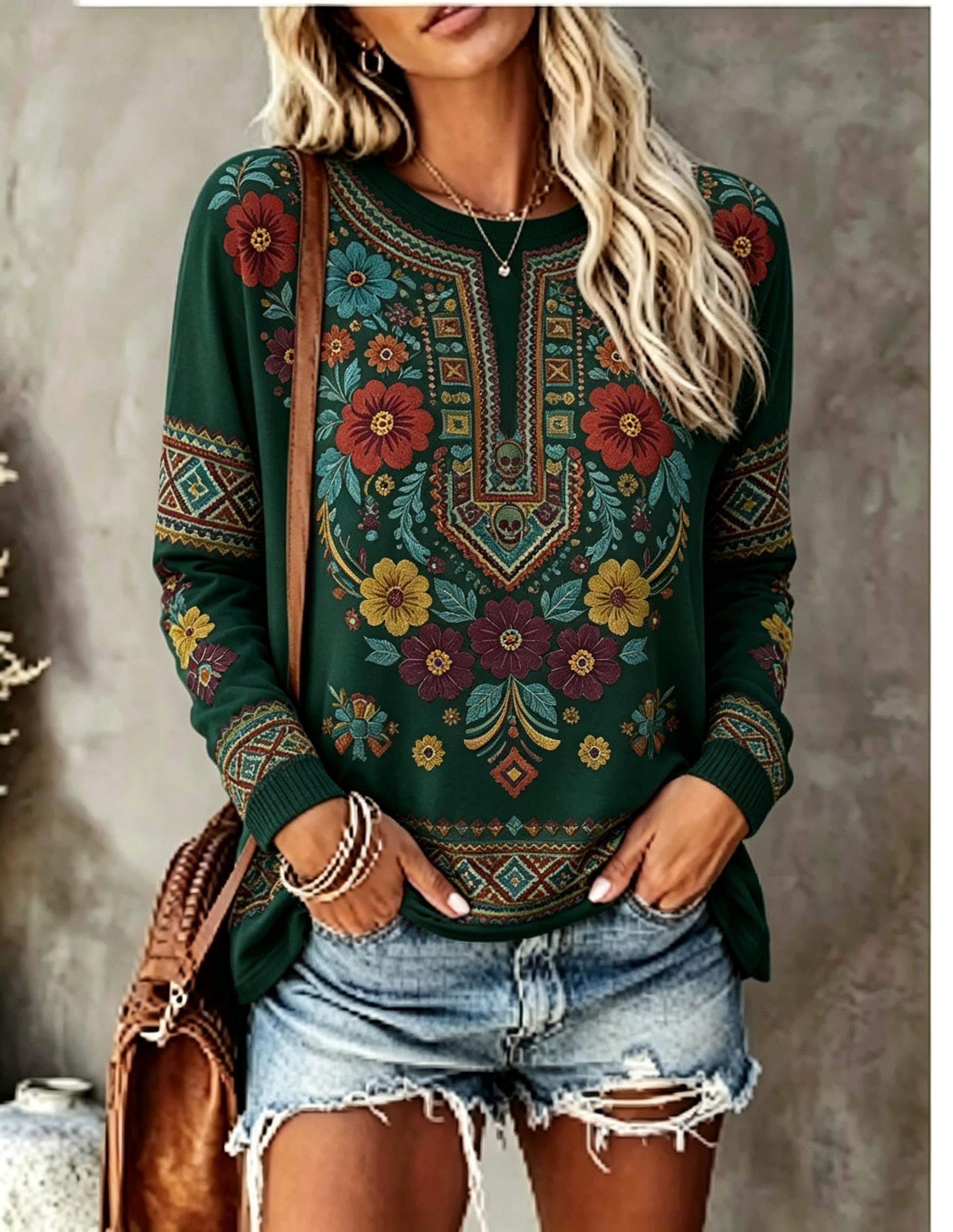 Kadın Bisiklet Yaka Uzun Kollu - Printed Floral Shirt incelemesi ve fiyatı