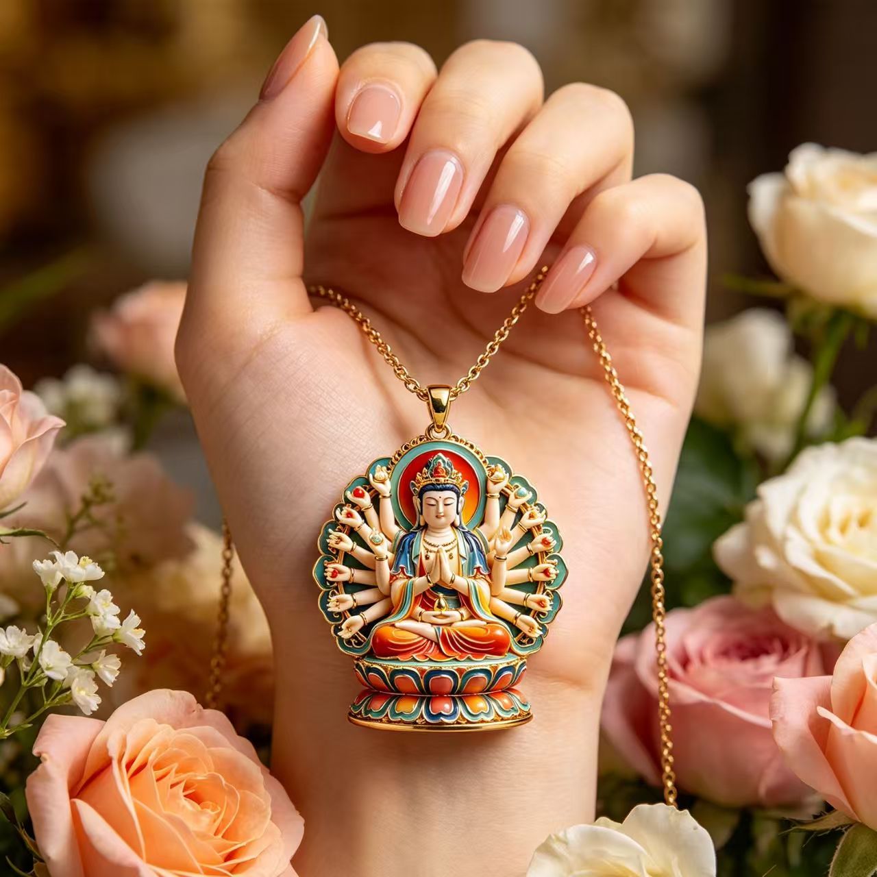 3D Rölyef Bin El Guanyin Kolye - Vintage Fashion Meaning incelemesi ve fiyatı