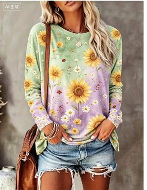 Kadın Uzun Kollu Tişört Degrad - Printed Floral Shirt incelemesi ve fiyatı