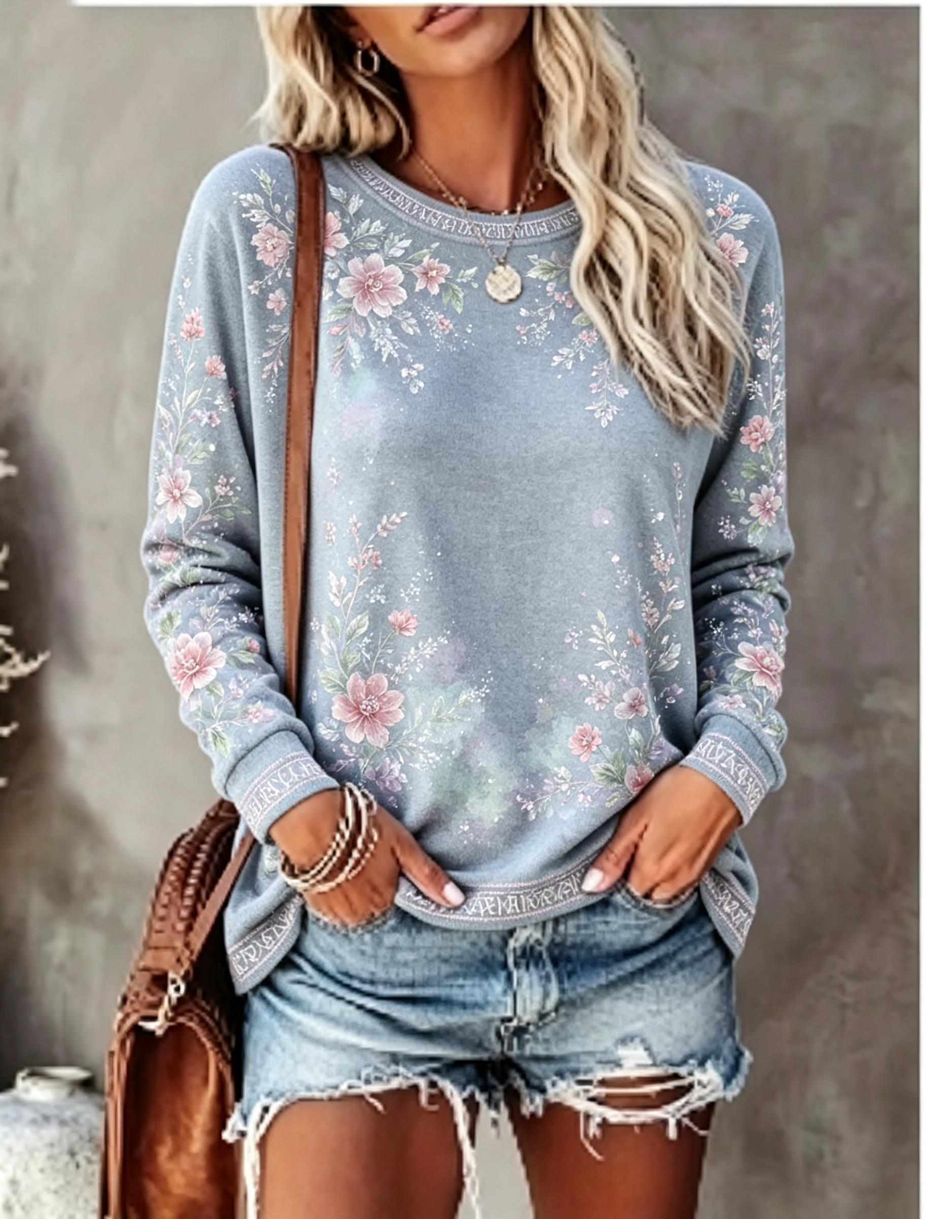 Kadın Bisiklet Yaka Uzun Kollu - Printed Floral Shirt incelemesi ve fiyatı
